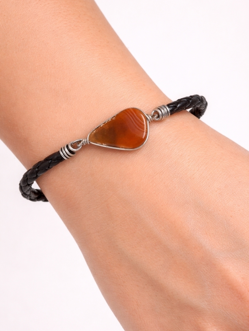 3/$30 Leather Braided Agate Unisex Boho Bracelet